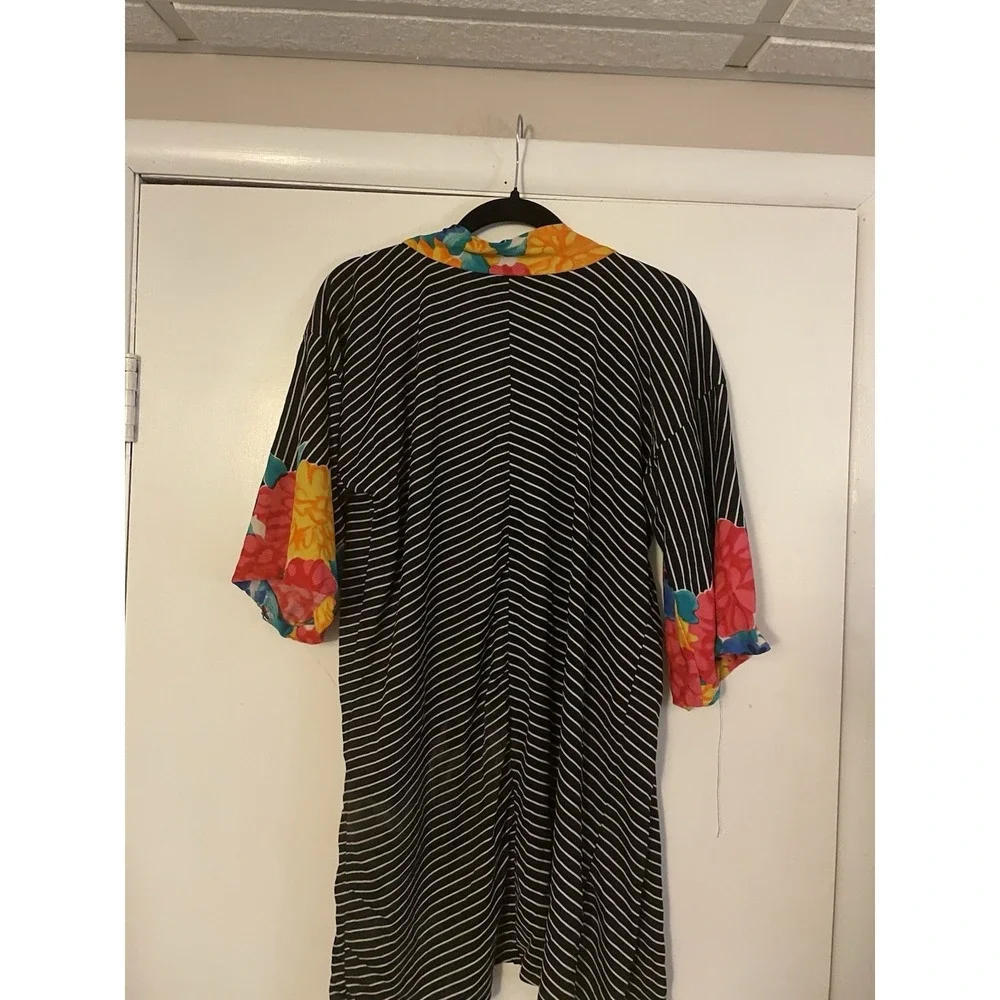Vintage Striped Tropical Trim Swim Cover‎ Up Robe duster Small